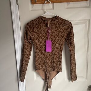 Skims x Fendi Tan Logo Print Bodysuit
